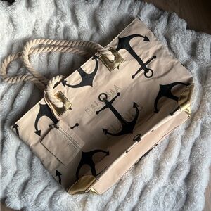 Bahama Anchor Print Tote Bag with Rope Handles